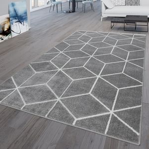 Wohnzimmer-Teppich, Kurzflor Skandinavischer Stil Rauten-Muster, In Grau Größe 160x220 cm