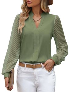 Damen Blusen Revers Neck Tunika Sommer Bluse Casual Boho Shirts Elegant T-Shirt Olivengrün,Größe L