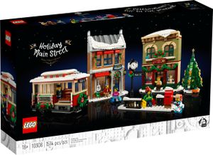 LEGO 10308 Icons Weihnachtlich geschmückte Hauptstraße, Winterdorf Modellbausatz mit Straßenbahn, Geschäften, Zubehör und  Weihnachtsdekoration