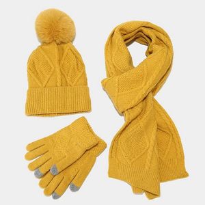 3 in 1 Damen Wolle Mütze, Schal & Handschuh Winter Sets, 3-teilige Strickmütze für Damen Erwachsener
