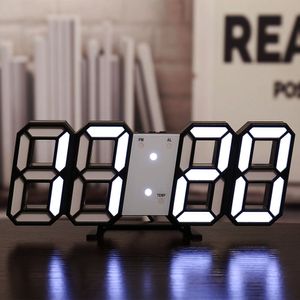 ["3D LED Digital Uhr wand deco Glowing Nacht Modus Einstellbare Elektronische Tisch Uhr Wanduhr dekoration wohnzimmer LED Uhr,Weiße Buchstaben mit schwarzem Rahmen"],