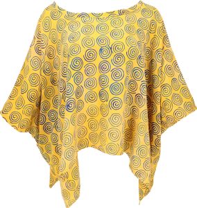 Weites Boho Plus Size Blusentop mit Fledermausärmeln, Maxibluse mit Handgefertigter Batik, Strandtop - Gelb, Damen, Viskose, Blusen & Tunikas
