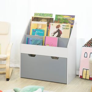 SoBuy KMB17-HG Kinder Bücherregal Kinderregal mit 3 Ablagefächern und Einer herausnehmbaren Spielzeugtruhe Aufbewahrungsregal für Kinder Weiß/Grau SoBuy KMB17-HG Kinder Bücherregal Kinderregal mit 3 Ablagefächern und Einer herausnehmbaren Spielzeugtruhe Aufbewahrungsregal für Kinder Weiß/Grau