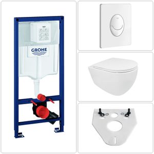 BB INFINITY Wand WC spülrandlos mit SoftClose WC-Sitz & Grohe Vorwandgestell + Betätigungsplatte, weiß