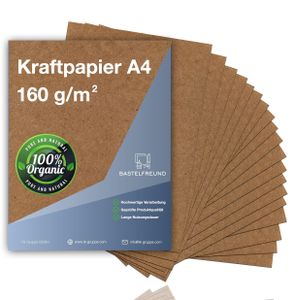 Bastelfreund® 100x Kraftpapier DIN A4 Papier braun aus Naturkarton geeignet als Bastelkarton, Kraftkarton, Scrapbooking - bedruckbar