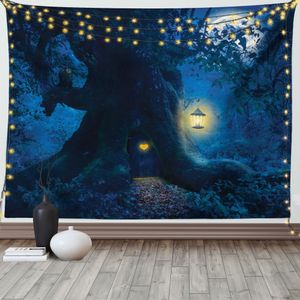 ABAKUHAUS Navy blau Wandteppich, Alter Baum im Wald, Wohnzimmer Schlafzimmer Heim Seidiges Satin Wandteppich, 200 x 150 cm, Marineblau