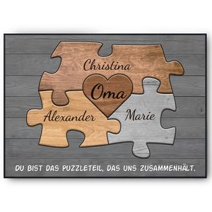 Oma Geschenk personalisiert | Oma Geburtstag Großmutter Familienbild gestalten | Muttertag personalisierte Geschenke Oma Puzzle – DIN A4 (21x29.7cm) / 3 Namen