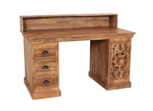 SIT Möbel Schreibtisch | 3 Schubladen, 1 Tür | Mango-Holz natur | B 132 x T 65 x H 90 cm | 13707-01 | Serie LAKADEE