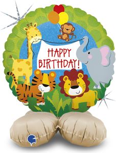1 Folienballon Jungel Tiere Birthday -nur für Luftbefüllung, 41 cm / 16 inch