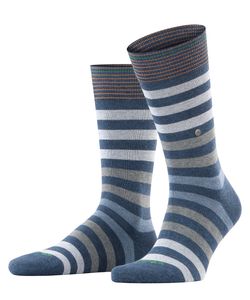 Burlington Herren Socken - Blackpool, Baumwolle, Streifen, Logo, One Size Grau/Blau