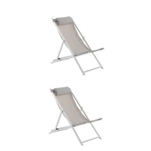 NATERIAL - 2er-Set Liegestühle CRUZ - 2 x Gartenliege - Klappbar - Verstellbar - Sonnenliege - Strandstuhl - Stahl - Aluminium - Textilene - Weiß