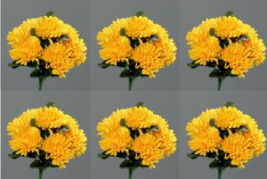 6er Set künstliche Mini Chrysanthemen Sträuße gelb H. 25cm DPI Kunstblumen
