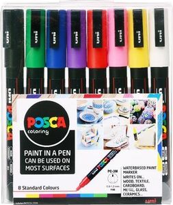 Popisovač akrylový Uni Posca PC-3M, 0,9-1,3 mm, sada 8 základních barev