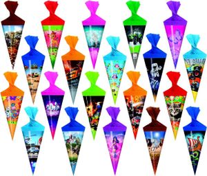 20x Deko Schultüte mit Motiv / Zuckertüte / Länge: 15cm / rund