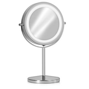 Navaris Kosmetikspiegel mit LED Beleuchtung - Spiegel mit normaler und 7-facher Vergrößerung - Schminkspiegel beleuchtet 360° drehbar