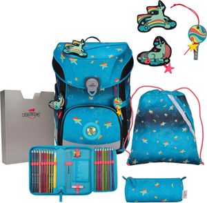 DerDieDas ErgoFlex Easy Exklusiv LED Schulranzenset 5-teilig Rainbow Star türkis