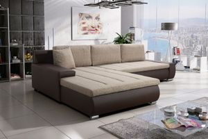 FURNIX Ecksofa TOMMASO Sofa mit Schlaffunktion Bettkasten und Kissen Couch pflegeleichter Stoff  BEIGE BRAUN  L-Form TY 4MA128