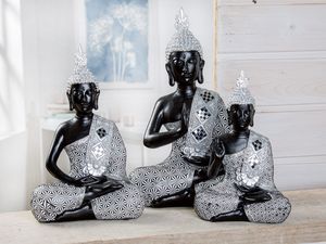 GILDE Figurka, Buddha, "Bodha", poly, černá, stříbrná barva, , d. 10 cm, š. 19 cm, v. 29 cm 37802