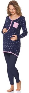 Damen Umstands Pyjama mit Stillfunktion BLV50-125, Farbe:Marineblau Punkte/Marineblau, Größe:XXL