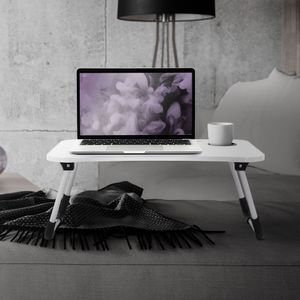 ML-Design Laptoptisch fürs Bett/Sofa, 60x40 cm, Weiß, aus MDF, klappbar, Betttisch mit 4 USB Ladeanschluss & Lampe, Schublade, Lüfter, Tablet Ständer, Getränkehalter, Laptopständer Lapdesks Notebook