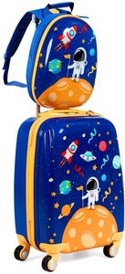 Kinderkoffer Set Maedchen, Kinderkoffer 2tlg. Kinder Trolley Set, Kindergepaeck Reisetrolley Reise Koffer für Kinder, Kinderkoffer mit Rucksack, 18 Zoll + 12 Zoll (Blau)