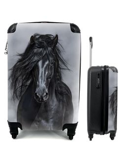 Kufr Příruční zavazadlo na kolečkách Malý cestovní kufr na 4 kolečkách Kůň - šedý - černý - Velikost kabiny < 55x40x23 cm a 55x40x20 cm - Fotobrašna -