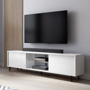 Selsey - TV-Lowboard Lefyr in Weiß mit Hochglanzfronten und LED-Beleuchtun, 140 cm