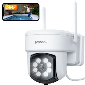 Topcony 5MP Überwachungskamera Aussen PTZ 355°|90° WLAN IP Kamera ​Outdoor mitBewegungsmelder, Farbnachtsicht, 2-Wege-Audio, Arbeit mit Alexa, Cloud|SD Speicher, IP66