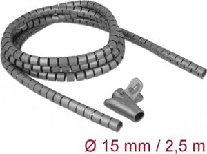 DELOCK Spiralschlauch mit Einziehwerkzeug 2,5m x 15mm grau