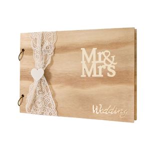 Intirilife Gästebuch Hochzeit Mr & Mrs Vintage DIY Hochzeitsbuch aus Holz - 26.1 x 18.9 x 0.9 cm - Kreatives Hochzeitsalbum Geschenk für den Hochzeitstag