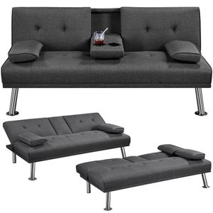 Yaheetech Klappbares Schlafsofa mit Schlaffunktion Couch Sofa Bettsofa mit Großer Liegefläche von 167 cm L × 94 cm B fürs Wohnzimmer/Schlafzimmer/Heimkino/Gästezimmer Dunkelgrau