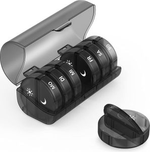 SUKUOS Tablettenbox 7 Tage Morgens Abends, Pillendose Rund, 2 fächer, Handlicher und