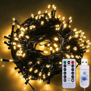 Lichterkette 10M 100 LED 8 Lichtmodi USB Wasserdicht mit Fernbedienung für Party Weihnachten Hochzeit Deko, Warmweiß