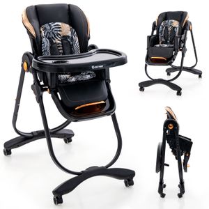 COSTWAY Dětská vysoká židlička skládací, vysoká židlička s nastavitelnou výškou, opěrkou zad a opěrkou nohou pro děti od 6 do 36 měsíců (černá)
