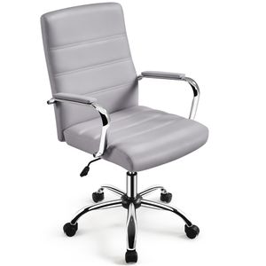 Yaheetech Bürostuhl ergonomischer Schreibtischstuhl, Drehstuhl mit Rollen, Bürohocker mit Armlehnen, Arbeitsstuhl mit Rückenlehne, Chefsessel Belastbar bis 130kg Hellgrau