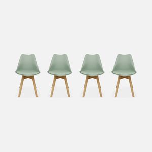 sweeek - Skandinavischer Stuhl mit Holzbeinen (Satz von 4) - Seladon Grün