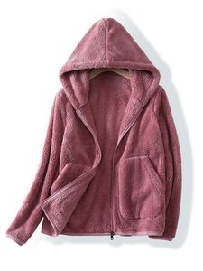 Lässiger Winter Hoodie Für Damen Kunstwollmantel Mit Taschen Mit Kapuze Teddy Fleecejacke Für Oberbekleidung, Farbe: Lederrosa, Größe: L