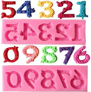 Silikonform mit Zahlen 0–9, 3D-Prägung, für Fondant, Schokolade, mit Stäbchenloch, für Geburtstagskuchen, zum Selberbacken (Pink)