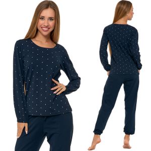 Moraj Damen Schlafanzug Langarm + Pyjamahose 4500-004, Farbe: Dunkelblau, Große: XL