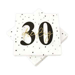 20 Servietten zum 30. Geburtstag 33 x 33 cm - weiß schwarz gold