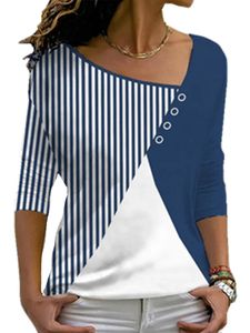 Damen Langarm Tee Loungewear Spleiß Tunika Bluse Casual Baggy Pullover Langarmshirts,Farbe:Blau,Größe:L