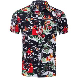 Männer Hawaii T-Shirt Kurzarm Sommerurlaub Floral Beach Casual Shirts Tops,Farbe: Schwarz 2,Größe:XXL