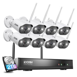 ZOSI 3MP WLAN Überwachungskamera Set mit 2 Wege Audio, 8CH NVR mit 2TB Festplatte, Personenerkennung, Spotlight & Sirene Alarm