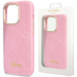 Guess PU Croco with Metal Camera Outline Case für iPhone 14 Pink