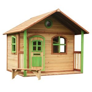 AXI Spielhaus Milan aus  Holz | Outdoor Kinderspielhaus mit Veranda für den Garten in Braun & Grün | Gartenhaus für Kinder mit Fenstern