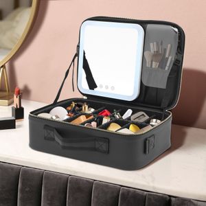 Kosmetické pouzdro Makeup Organizér Box Kosmetická taška Přenosná kosmetická taška Kosmetická taška se světlem a zrcadlem Černá barva