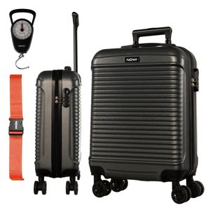 NOWI® Las Palmas Koffer Klein: 55x40x20cm mit Kofferwaage und Gurt Leichter Hartschalenkoffer mit Rollen, 34L passend für Ryanair, Lufthansa & co Grau