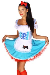 Atixo Damen Dirndl Partykleid Trachtenkleid Karneval Oktoberfest Fasching, Größe:L/XL, Farbe:blau/weiß
