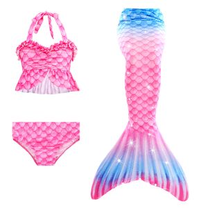 3Pcs Kinder Meerjungfrau Schwanz Badeanzug Mädchen Swimmable Beachwear Bademode Badeanzug,Farbe: pink 1,Größe:130