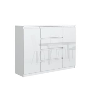 Kommode mit 4 Schubladen 120cm Sideboard Wohnzimmer Schlafzimmer Möbel Highboard Mehrzweckschrank Schrank | Hochglanz Weiß